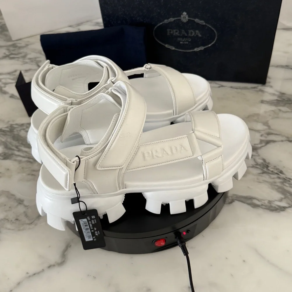 Prada 2x3077 Nappa Sport White Leather Men's Sandal, US 10.5 (UK-9.5)